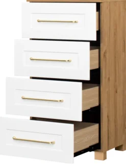 Komody Z Szufladami-Bodzio Komoda 50 z 4 szufladami Hawana (biały lakier mat/dąb soma ciemny)