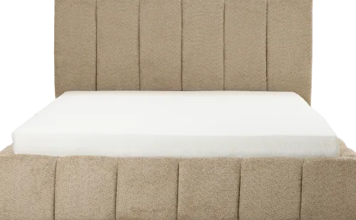 Łóżka Dwuosobowe|Łóżka Tapicerowane-Bodzio Łóżko tapicerowane Bianko 160 (boucle cappuccino) ze stelażem i pojemnikiem