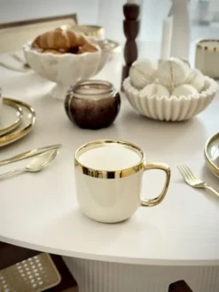 Kubki, Filiżanki I Miski-CN-176 Kubek ceramiczny Cindy 83 (beżowy ze złotym paskiem)