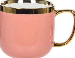 Kubki, Filiżanki I Miski-CN-176 Kubek ceramiczny Cindy 83 (różowy ze złotym paskiem)