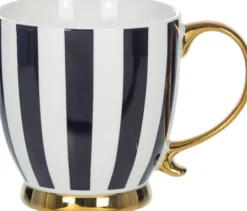 Kubki, Filiżanki I Miski-CN-177 Kubek ceramiczny Rayas biały w czarne pasy