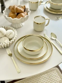 Kubki, Filiżanki I Miski-CN-176 Miseczka ceramiczna Cindy 83 beżowa ze złotym paskiem