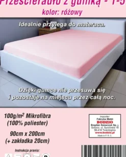 Nakrycie Łóżka-CN-45 Prześcieradło z gumką (różowe - 90x200cm)