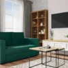 Meble Do Salonu-Bodzio Salon - sofa 2 os. rozkł. Milano (plusz zielony) kolekcja Hawana (biały lakier mat/dąb soma ciemny)