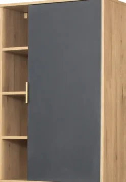Komody|Komody Z Drzwiczkami-Bodzio Szafka wisząca z drzwiczkami i półkami Floryda (grafit/dąb Soma ciemny)