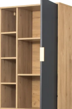 Komody|Komody Z Drzwiczkami-Bodzio Szafka wisząca z drzwiczkami i półkami Floryda (grafit/dąb Soma ciemny)