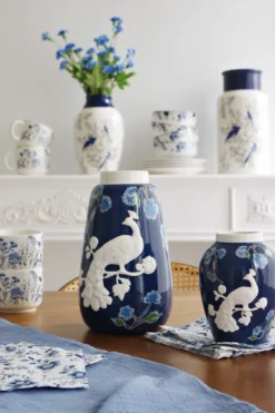 Wazony, Doniczki I Kosze Na Kwiaty|Dekoracje - Ozdoby-CN-175 Wazon ceramiczny Pavone 45 (niebieski/biały)