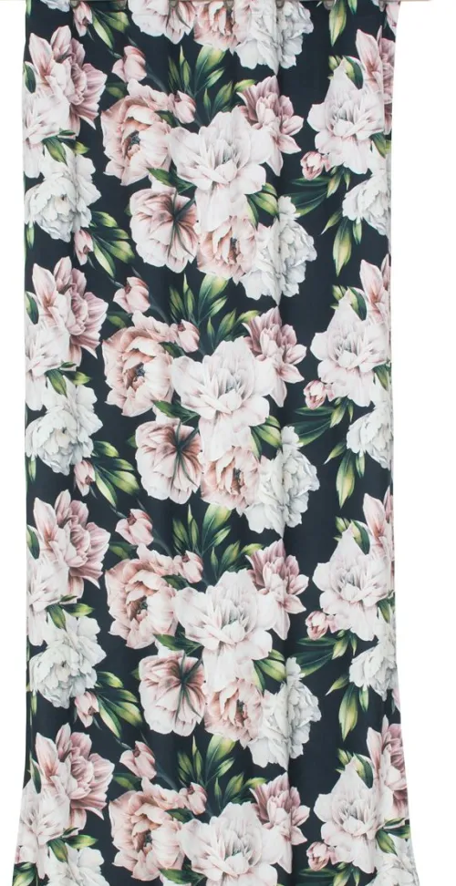 Firany I Zasłony-CN-55 Zasłona Peony (czarna w kwiaty)