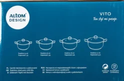 Patelnie I Garnki-PL-2 Zestaw czterech garnków satynowych z pokrywkami Vito