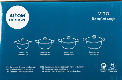 Patelnie I Garnki-PL-2 Zestaw czterech garnków satynowych z pokrywkami Vito